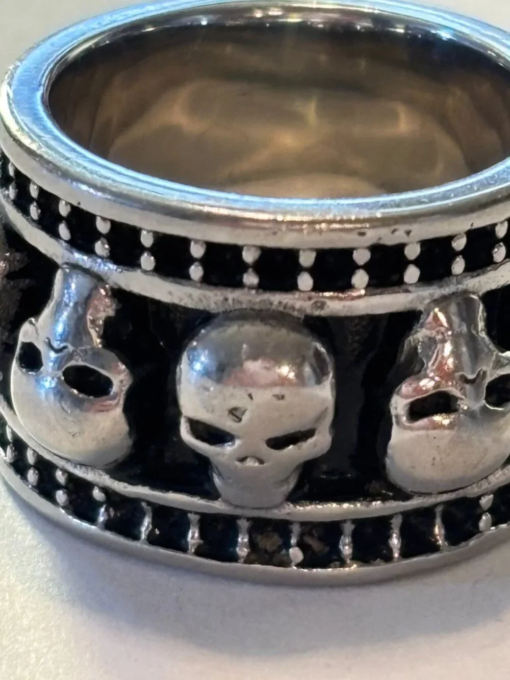 Men's Stainless Steel Skull Wide Band Biker Goth Ring Size 8